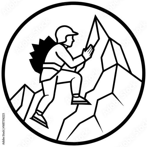 Rock Climber Icon, a Line Art Logo for Mountaineering and Adventure