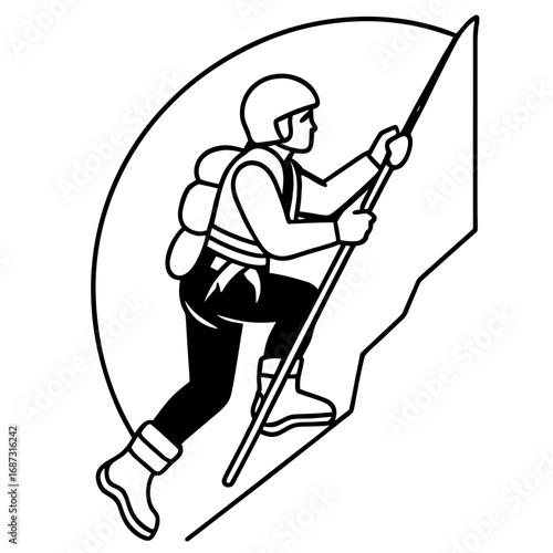Rock Climber Icon, a Line Art Logo for Mountaineering and Adventure