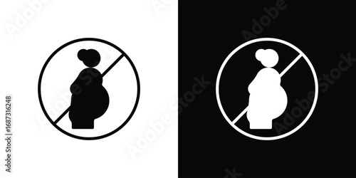 Forbidden pregnant icons set. Black and white silhouette collection