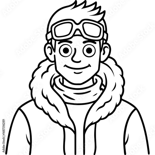 Vintage Aviator Pilot Character, a Retro Line Art Illustration