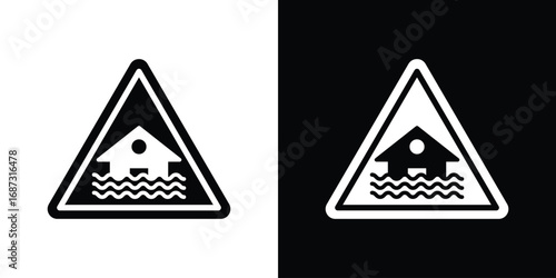 Flood disaster signs set. Black and white silhouette collection