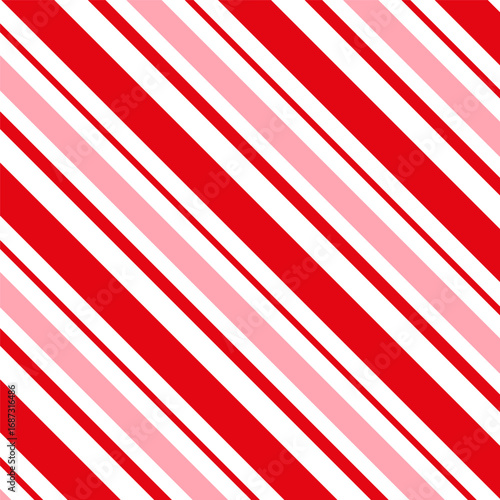 Candy cane Christmas background, peppermint diagonal stripes print seamless pattern
