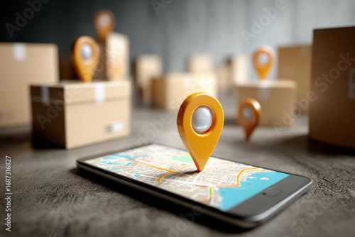 Wallpaper Mural Smartphone showing map with location pins near delivery boxes Torontodigital.ca