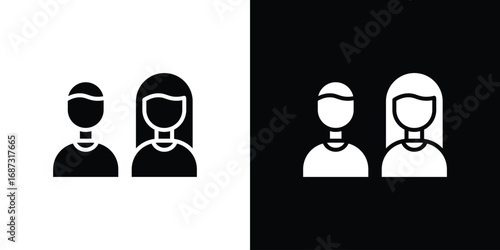 Couple icons set. Black and white silhouette collection
