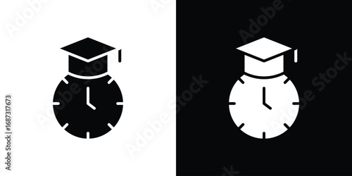 Course of time icons set. Black and white silhouette collection