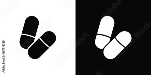 Capsule icons set. Black and white silhouette collection