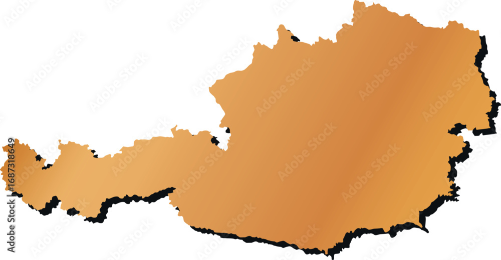 Obraz premium gold colored map of Austria with shadow