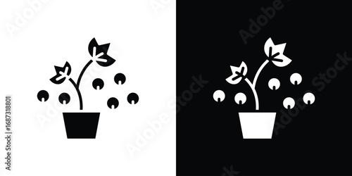 Berry shrubs and vines icons set. Black and white silhouette collection