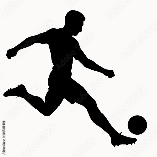 Silhouette of a soccer player kicking a ball.