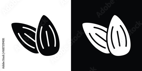 Almond icons set. Black and white silhouette collection