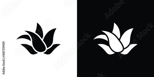 Aloe vera icons set. Black and white silhouette collection