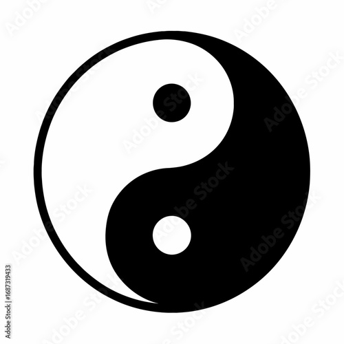 Classic black and white circular Yin and Yang symbol representing duality and balance in ancient Chinese philosophy and Taoism.