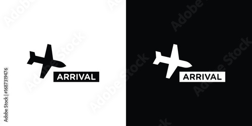 Airport arrival signs set. Black and white silhouette collection