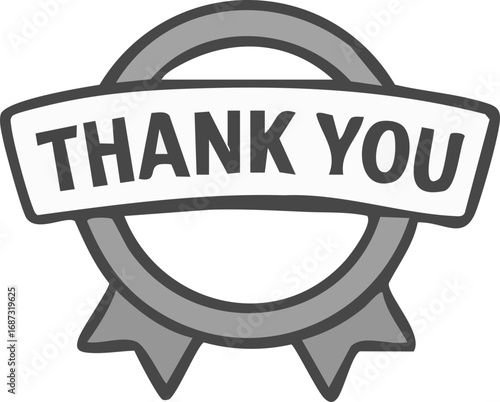 Simple grey thank you badge, expressing gratitude.