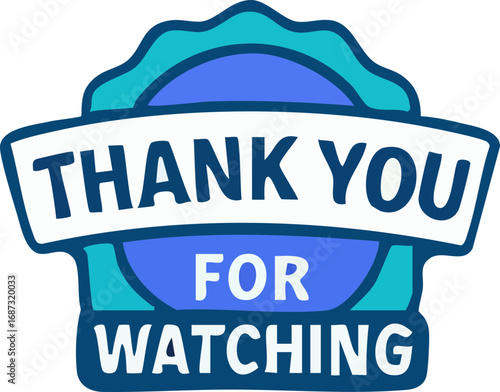 Blue, teal Thank You badge for video end screens.