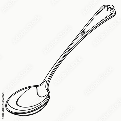Elegant antique silver spoon with ornate handle and oval bowl isolated on white background