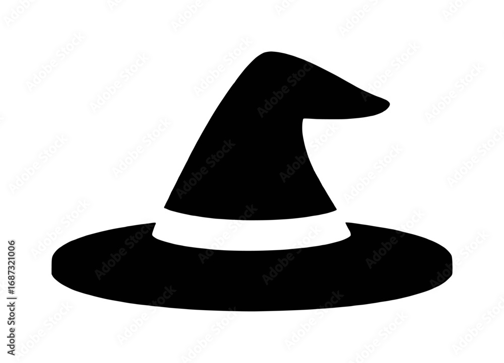 Fototapeta premium Black Witch Hat Silhouette with White Band on White Background
