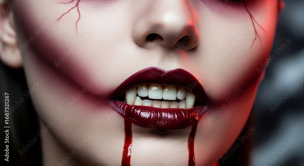 Obraz premium Vampire makeup with dripping blood creating a captivating and spooky Halloween aesthetic