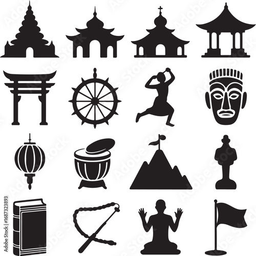 Religious and Cultural Symbols Icons in Silhouette temple pagoda