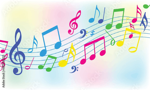 Colorful musical notes design element on an abstract background, vector illustration