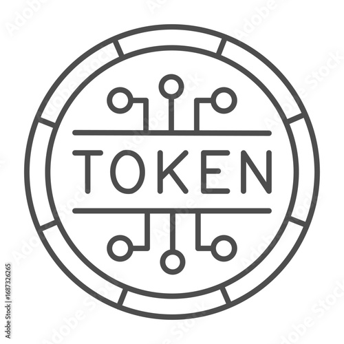 Coin of non fungible token thin line icon, multiverse concept. Vector graphics. Defi coin, in game currency sign on white background, outline style icon for mobile or web design.