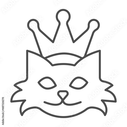 Crypto kitty queen thin line icon, multiverse concept. Vector graphics. Cat head with crown sign on white background, outline style icon for mobile or web design.