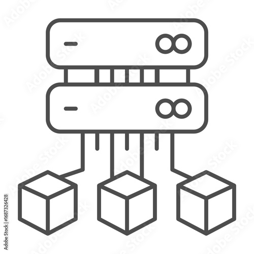 Storage server of crypto tokens thin line icon, multiverse concept. Vector graphics. Crypto assets exchange sign on white background, outline style icon for mobile or web design.