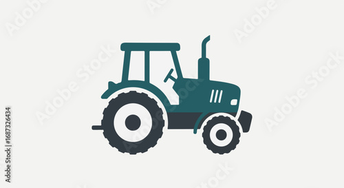Tractor icon on white, agricultural vehicle is shown on white background. Farm tractor icon illustrates farming machinery. Use farm tractor icon to enhance agriculture projects,