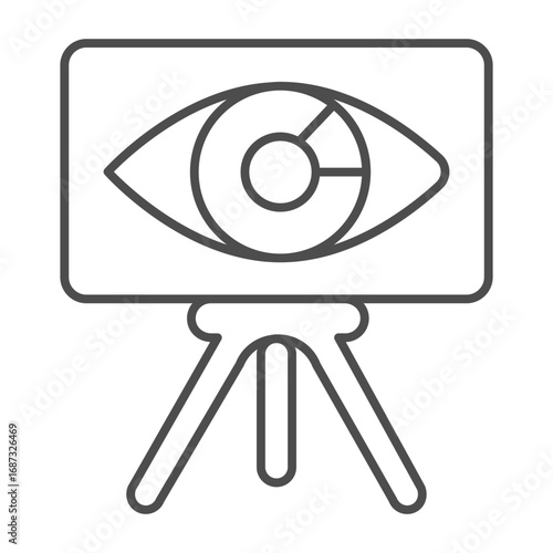 Tripod easel with eye thin line icon, multiverse concept. Vector graphics. Famous person artwork canvas sign on white background, outline style icon for mobile or web design.