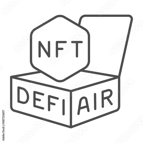 Token airdrop promotion box thin line icon, NFT multiverse concept. Vector graphics. Box of tokens and defi coins sign on white background, outline style icon for mobile or web design.