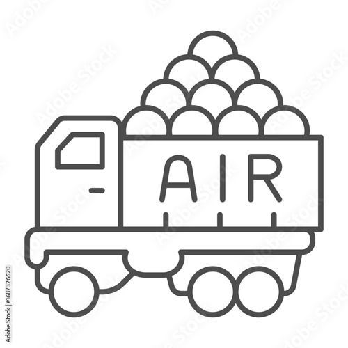 Truck with coins thin line icon, multiverse concept. Vector graphics. Token coins truck, airdrop promotion sign on white background, outline style icon for mobile or web design.