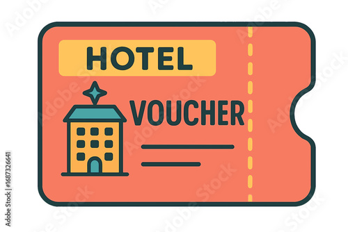 Hotel voucher graphic design with illustration of hotel building  