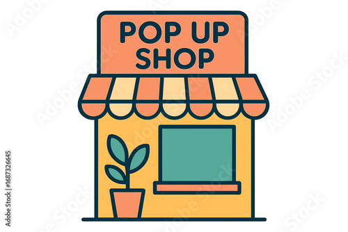 Colorful pop-up shop illustration with a potted plant outside