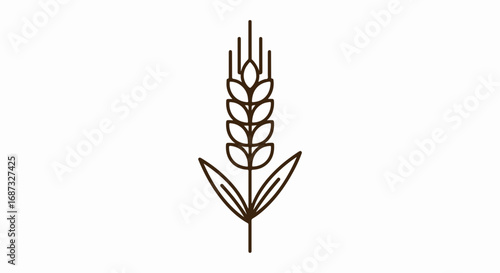 Illustration of wheat stalk on white background, minimalist design showing a single wheat stalk. Wheat stalk depicts simplicity, purity, and nature,