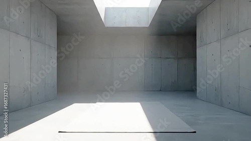 Sunlight Streaming Through Skylight in Empty Concrete Room.