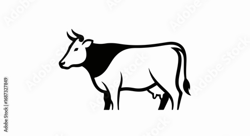 Black and white Cow illustration on white background. Cow graphic art highlights the beauty of this farm animal. Cow illustration for use in print, branding,