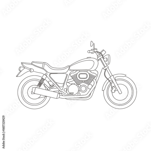 Line Art Motorcycle Illustration: Classic Cruiser Design, Simple, Clean, and Modern.