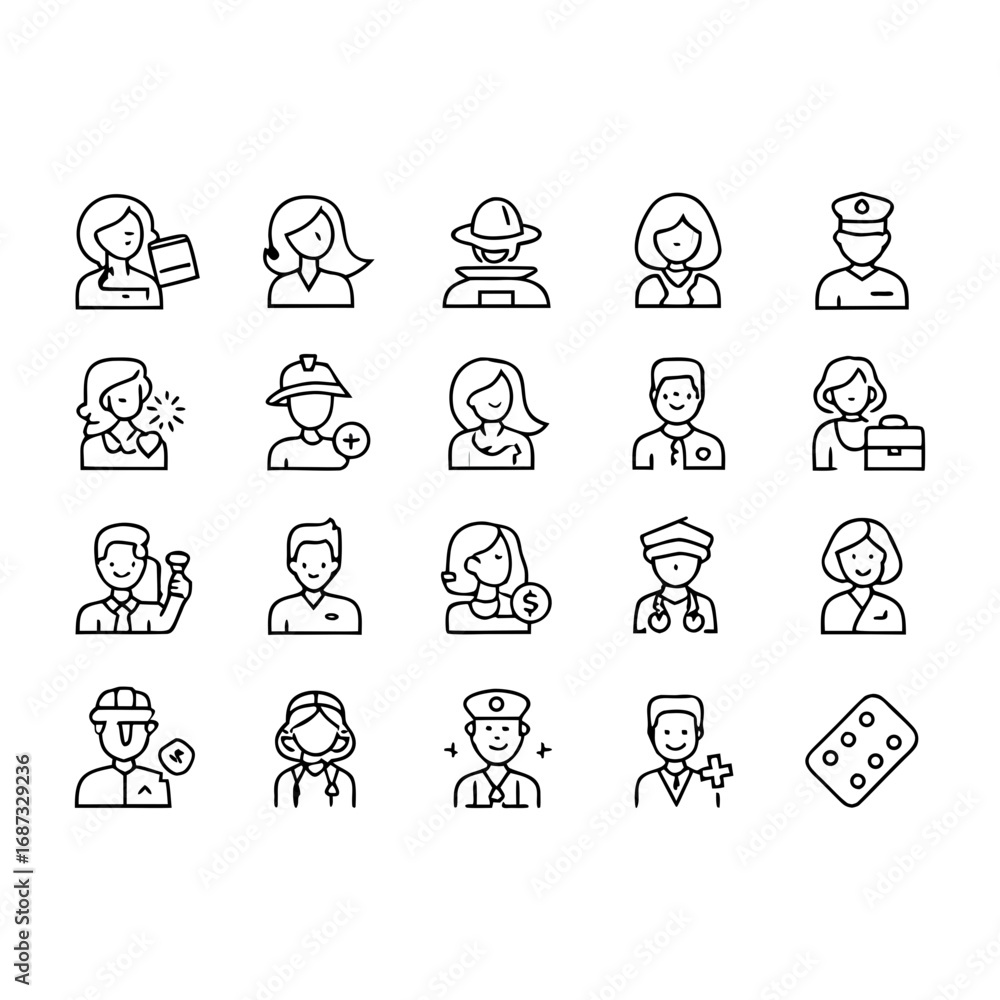 Fototapeta premium Collection of diverse profession icons representing different people and jobs
