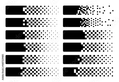 Black Rectangles Dissolving into Pixels and Squares