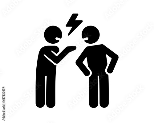 A simple icon of two people in a heated verbal argument, illustrating aggression, conflict, and disagreement in a relationship