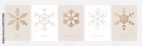Set of Christmas and New Year Cards for business and personal use. Modern and minimalist vector illustrations for greeting card, website banner, social media banner, marketing material.