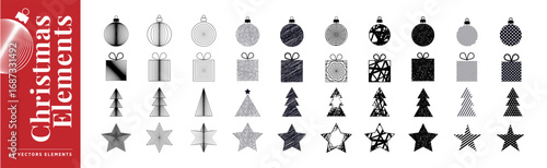 Set of Christmas elements for graphic and web design. Vector illustrations for Christmas and New Year greeting card, website and social media banner, marketing material.