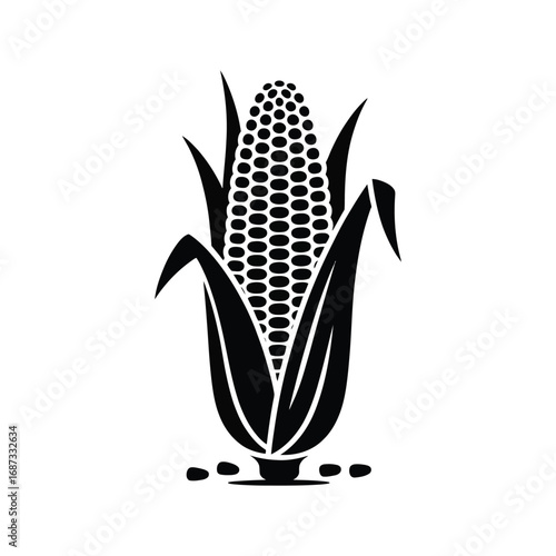 Corn Cob Silhouette Illustration A Symbol of Autumn Harvest and Agricultural Bounty