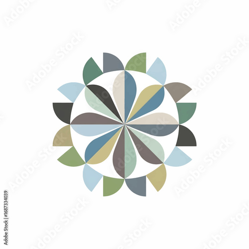 Geometric flower Circular pattern Pastel colors Minimalist style Abstract floral element Calm high quality professional