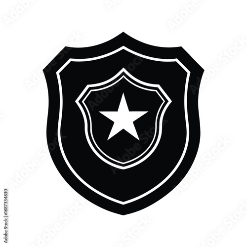 Police badge shield silhouette emblem with law enforcement and justice elements for official use
