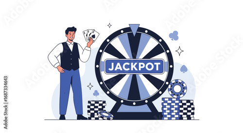 Jackpot Wheel and Card Dealer - Gambling and Casino Concept