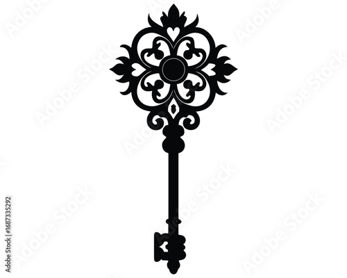 Elegant Black Key Silhouette Isolated on White Background