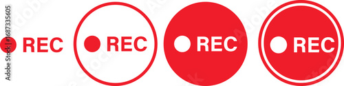 Vector illustration of four REC icons with a red dot, ideal for recording and media design purposes. Rec icons. of record buttons. video recording Sign.