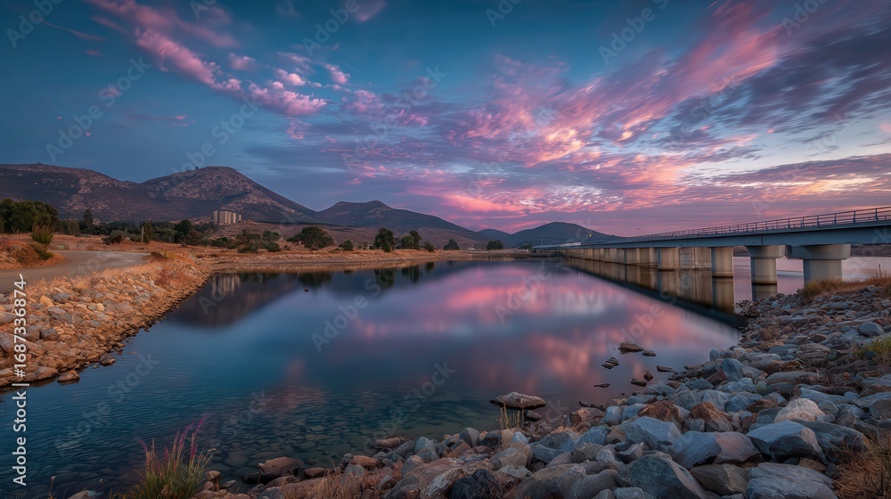 Obraz premium Scenic dam at twilight.