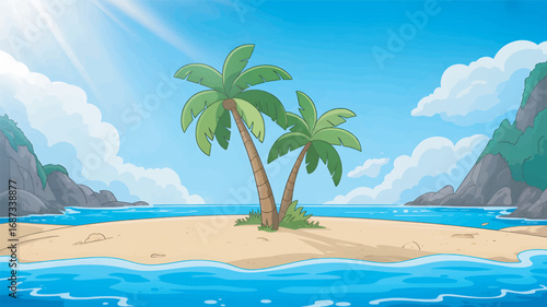 tropical island with palm trees
